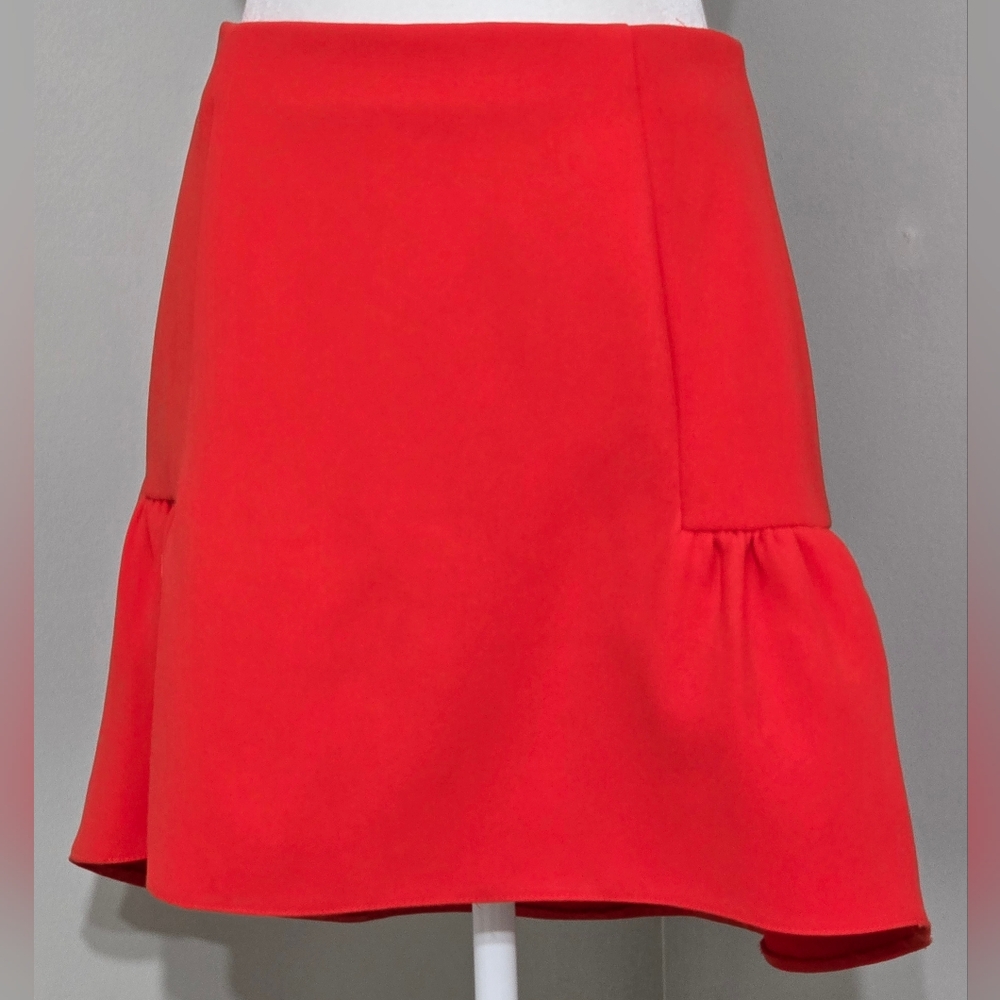 Topshop Crepe Red Ruffle Mini Skirt Women's Size 8 - Picture 2 of 7